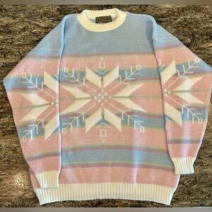 Liz Baker Pastel Snowflake Vintage Sweater - Pink, Blue, White